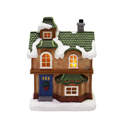 MOMENTS IN TIME Christmas Village Set 12-Piece with LED Lights Miniature Christmas Houses Church Lighted Holiday Décor for Tabletop Mantel Village Display Gift-Ready Packaging