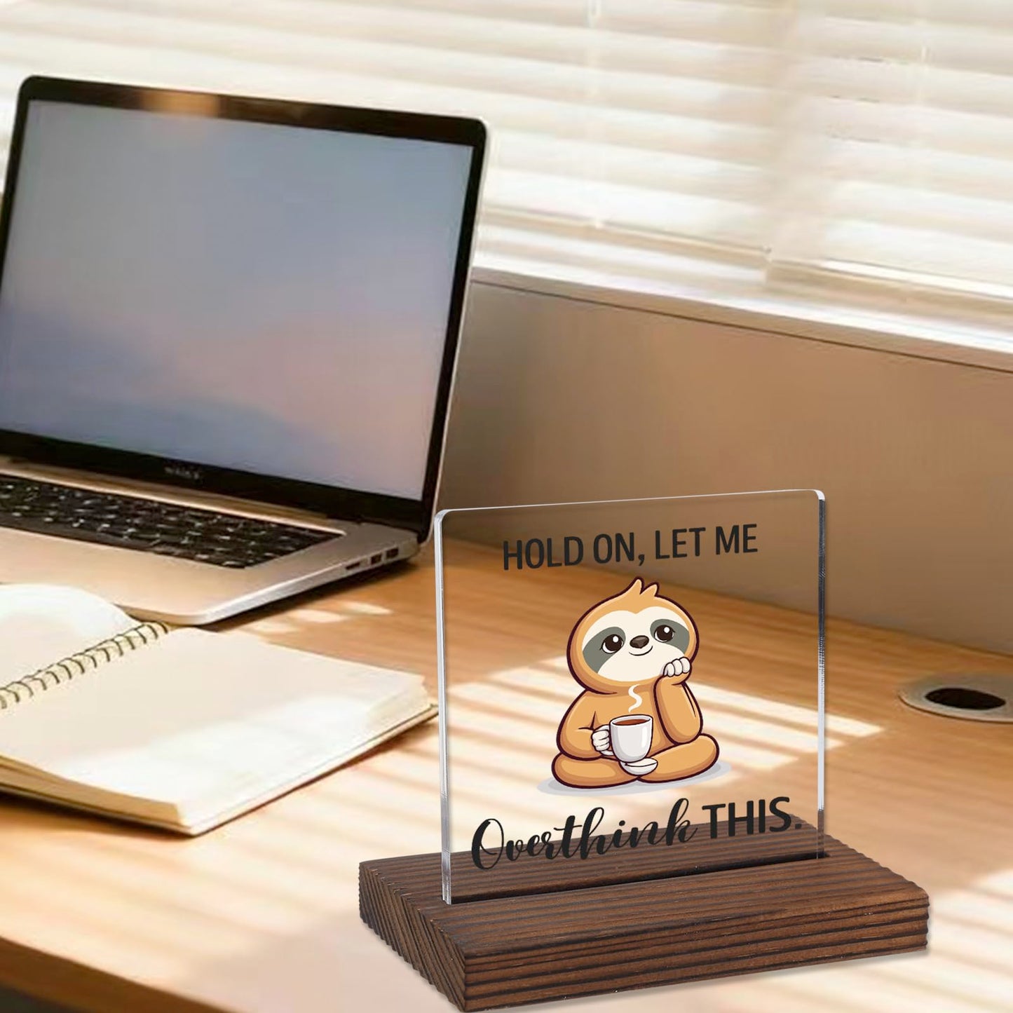 Funny Office Desk Sign Overthinking Humor, Sloth Cartoon Coworker Joke Gift, Work Stress Humor Sign for Colleagues Friends, Home Office Desk Decor Plaque Gifts VR366