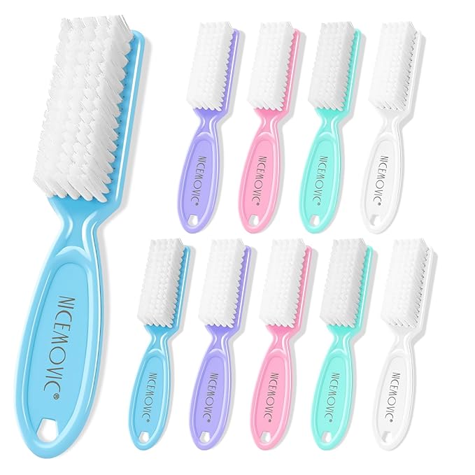 NICEMOVIC 10 Pcs Nail Brush for Cleaning Fingernails, Handle Grip Nail Scrubber