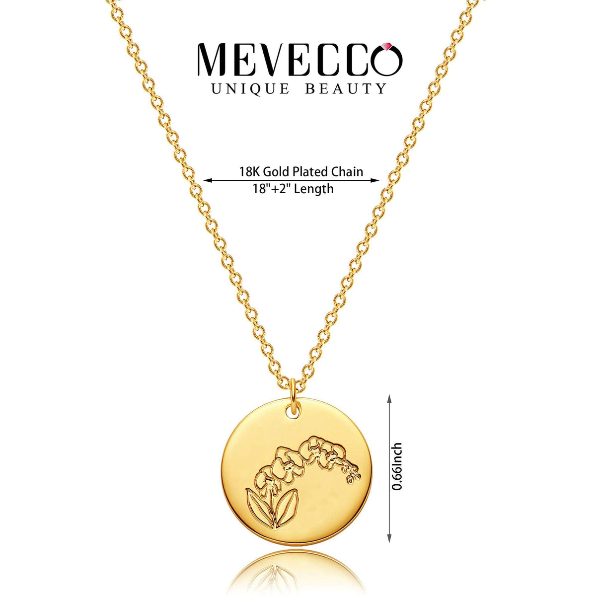 MEVECCO Birth Flower Necklace 18k Gold Engraved Custom Floral Pendant Necklaces Dainty Birth Month Flower Disc Charm Violet Flowers Disk Necklace Personalized Jewelry Birthday Gift for Her