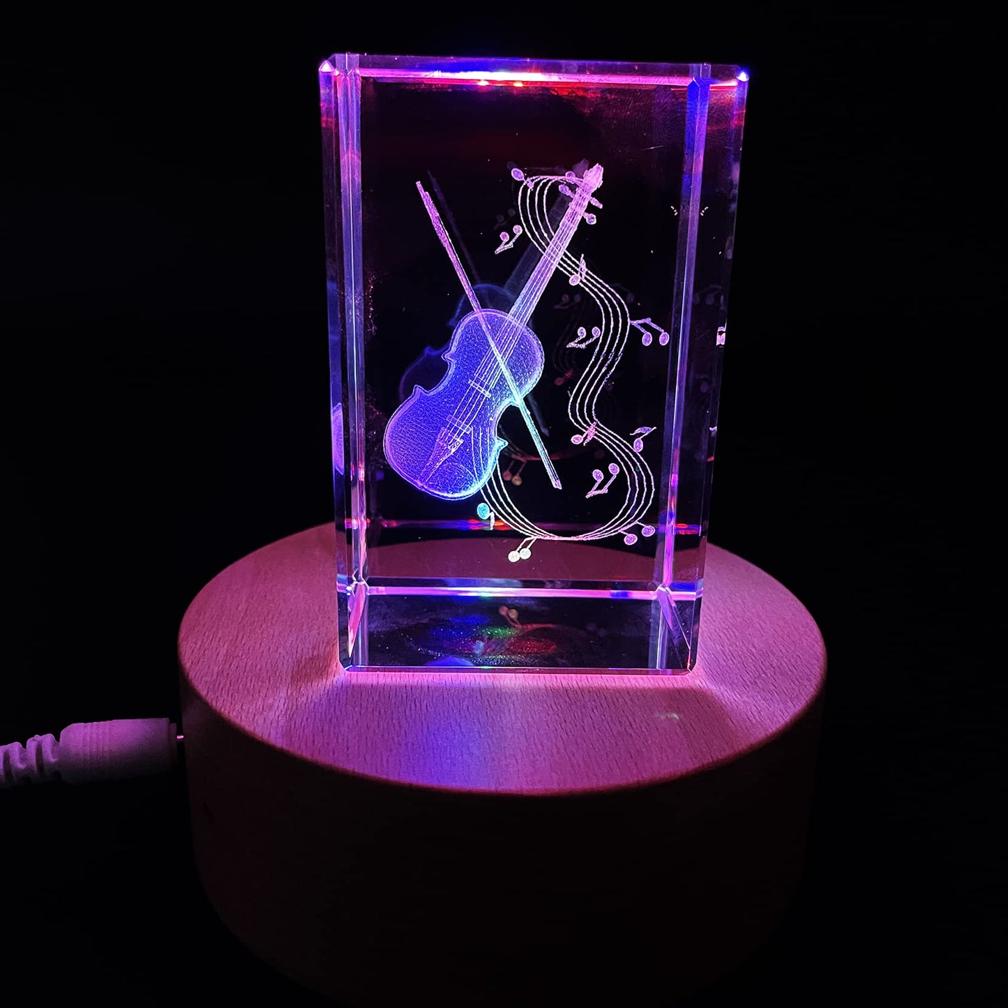 XINDAM 3D Violin Paperweight Laser Etched in Crystal Glass Cube Music Graduation Christmas Birthday Valentine's Day
