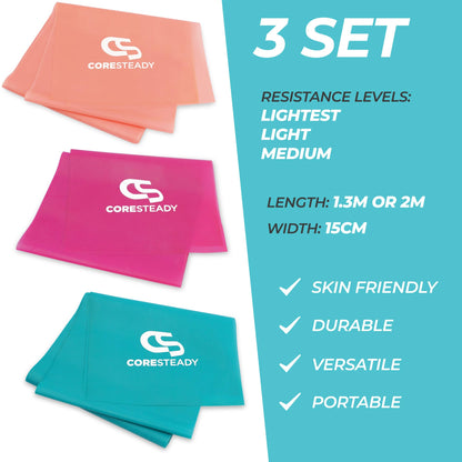 Coresteady Resistance Band For Men & Women - Exercise Band to Build Strength, Flexibility, Muscle & Tone - For Fitness, Stretching, Pilates, Physio & Yoga - With Exercise e-Guide
