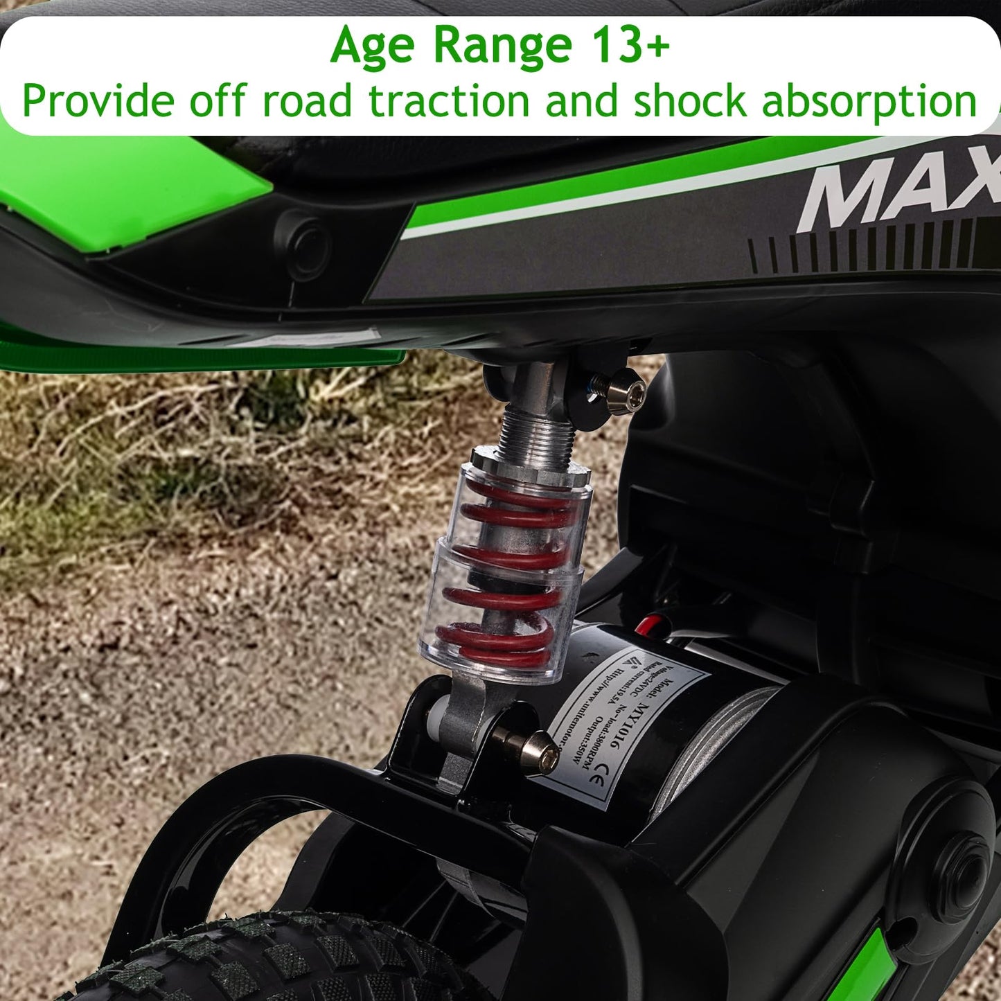 24V 350W Electric Dirt Bike for Kids – 3-Speed Modes, 14.29MPH Max Speed, ASTM-Certified Safe Motorcycle with Shockproof Suspension, Best Gift for Boys & Girls