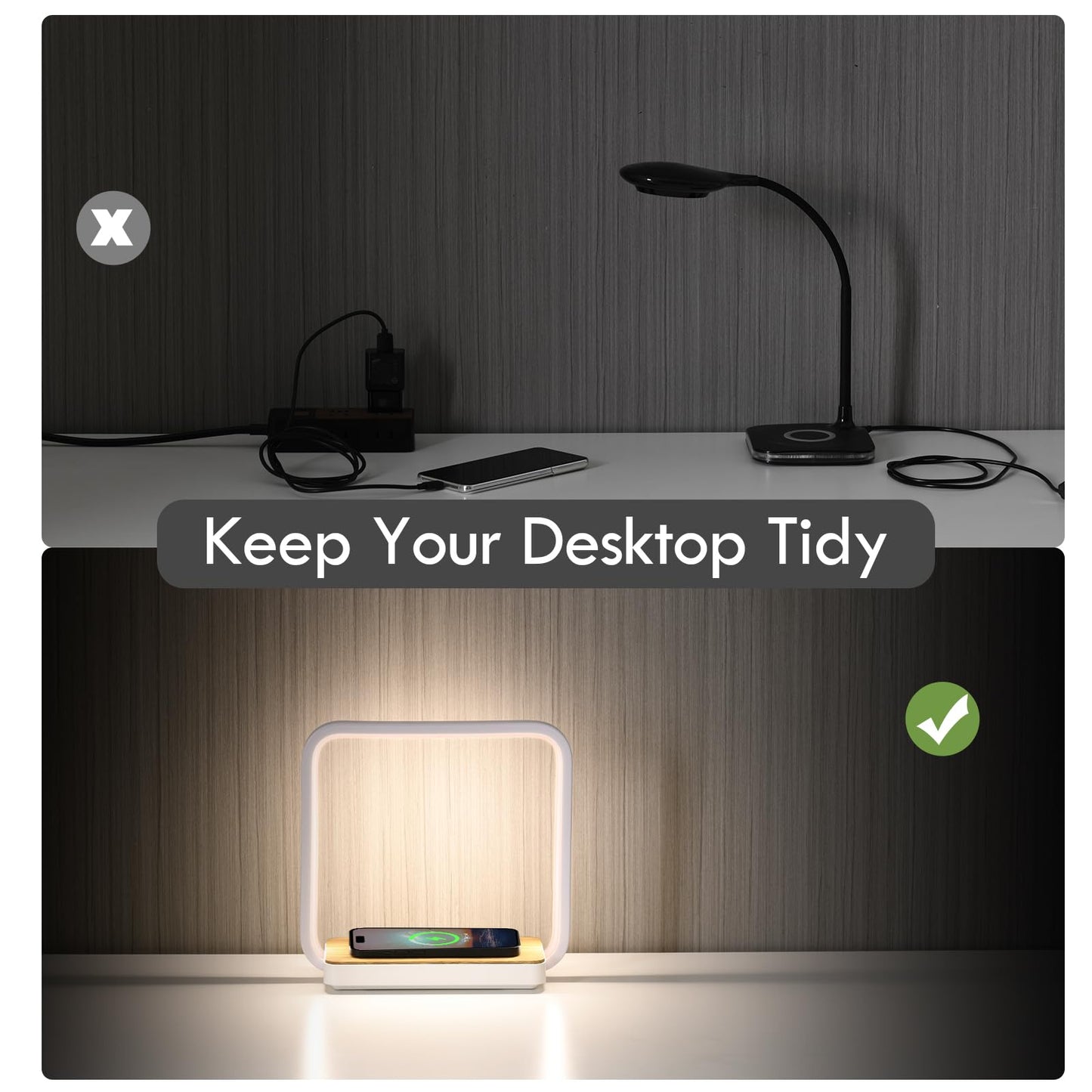 WILIT Bedside Lamp with Qi Wireless Charger, A13 Table lamp 3 Step Dimmable Touch Control Desk Lamp for for Living Room, Bedroom, Kids Room.