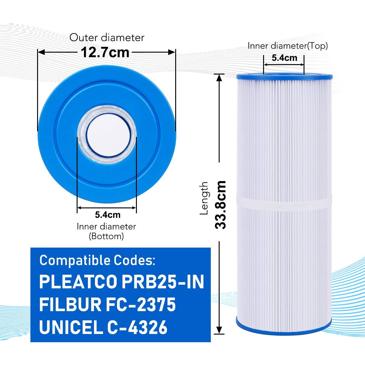 POOLPURE Spa Filter for Hot Tub Compatible with Pleatco PRB50-IN, PRB501N, Unicel C-4950, Filbur FC-2390, Dynamic 03FIL1600, Pentair R173434, 50 sq. ft. Spa Filter Cartridge 5 X 13