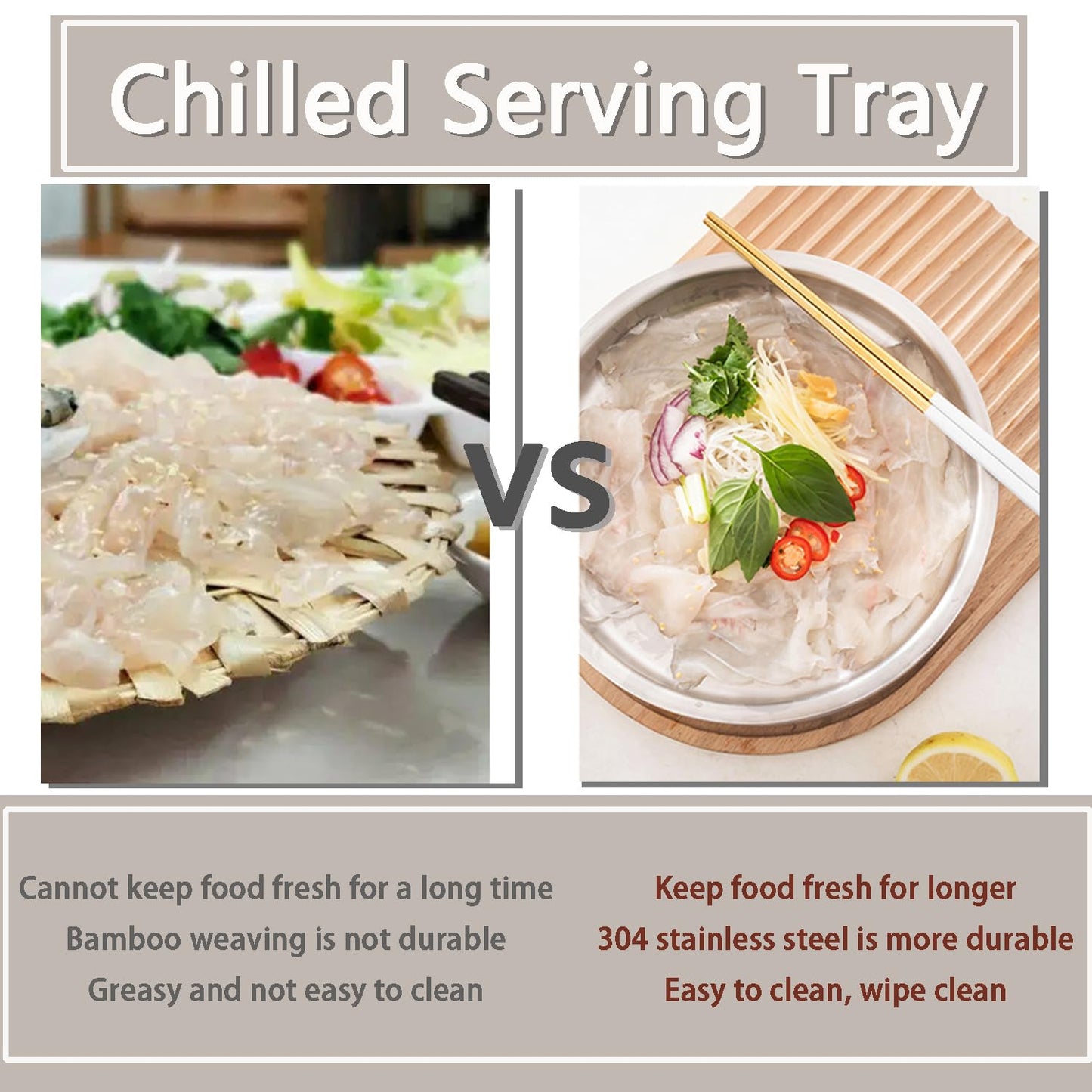 Stainless Steel Chilled Serving Tray with Ice Chamber - Silver Platter for Shrimp Cocktails and Party Fruit Buffets - Appetizer Tray Food-Grade Dip Bowl for Hot/Cold Preservation (11in)