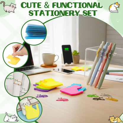 Cat Lover Gift Set for Women, 25 Pack with Tote Bag, Socks, Pens, Sticky Notes, Paper Clips and Crochet Coasters, Teacher Appreciation Gifts for Women, End of School Year
