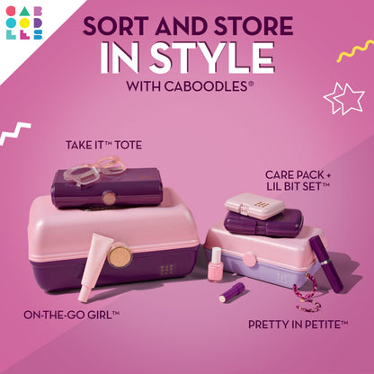 Caboodles Care Pack + Lil Bit Set, Pink & Violet, Travel Organizers for Makeup, Snap-Tight Latch for Mess-Free Travel, Compact Size