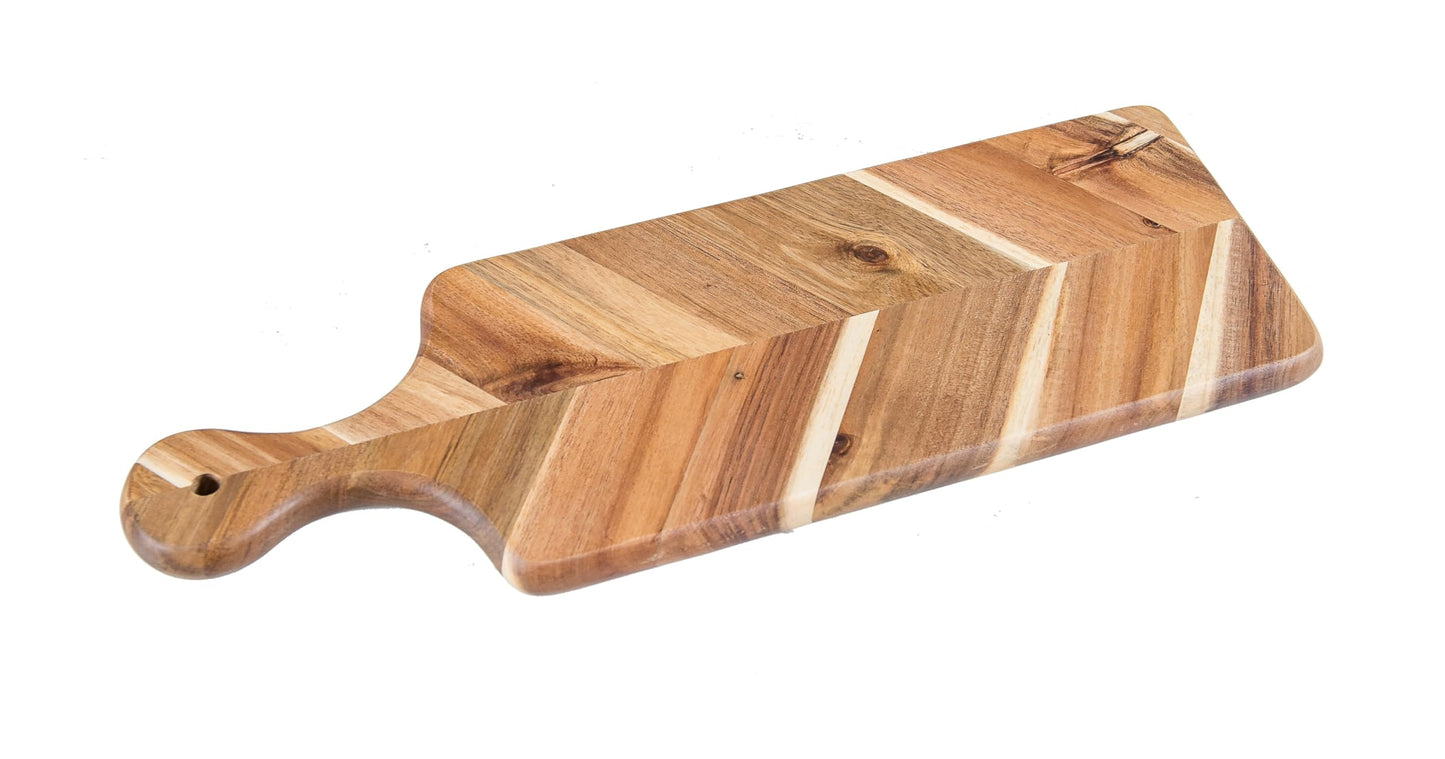 Lipper International Acacia and Rubberwood Herringbone Charcuterie Paddleboard for Hors D’oeuvres, Cheeses, Meats or Snacks, 17 3/4" x 6" x 3/4"