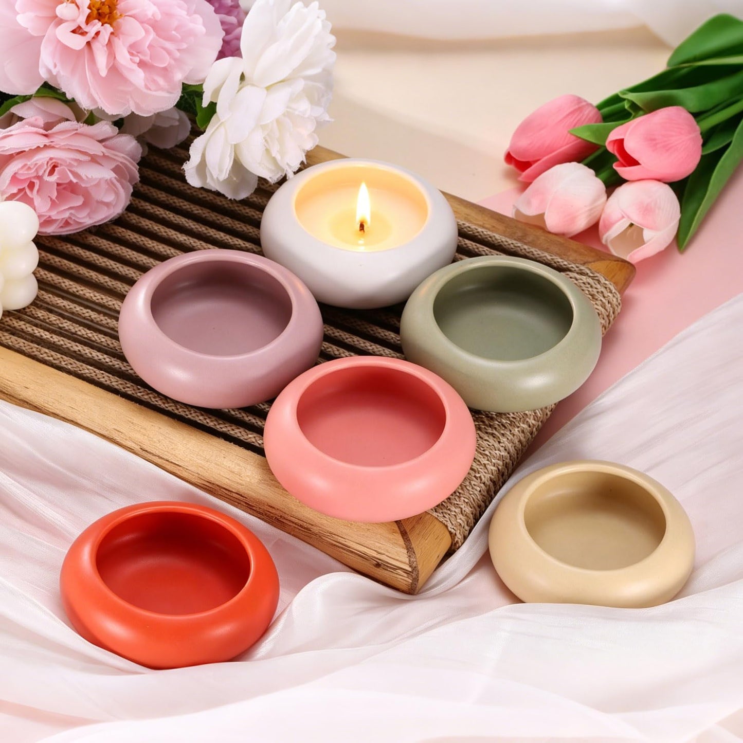 uxcell 2Pcs Pebble Tea Light Candle Holder, 1.2" Height Tealight Candle Holder Handcrafted Ceramic Decorative Calming Home Decor Accent for Table Centerpiece Wedding, Gray