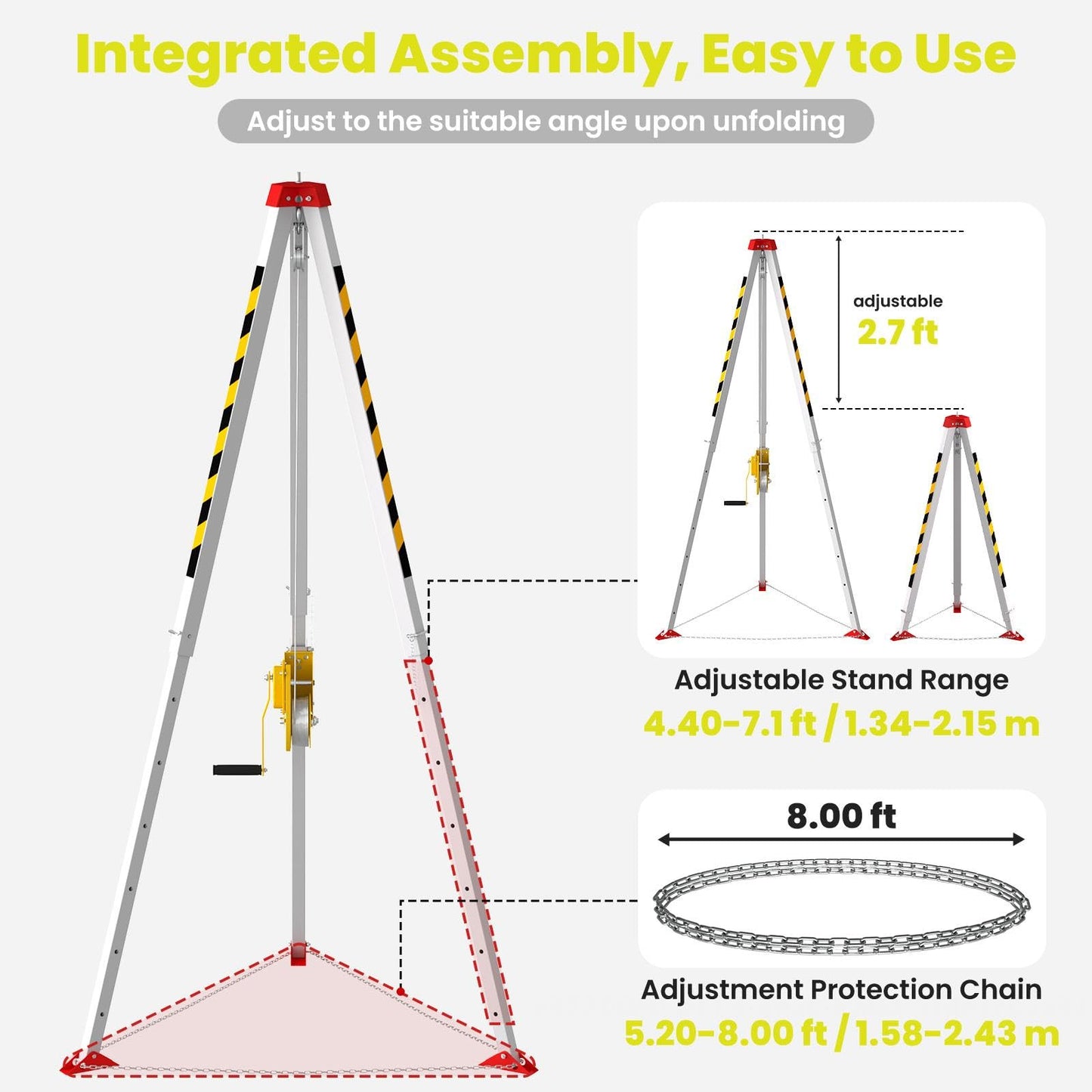 Traditional Confined Space Tripod, 1800lbs Confined Space Tripod Kit, Confined Rescue Tripod for Traditional (1800LBS)