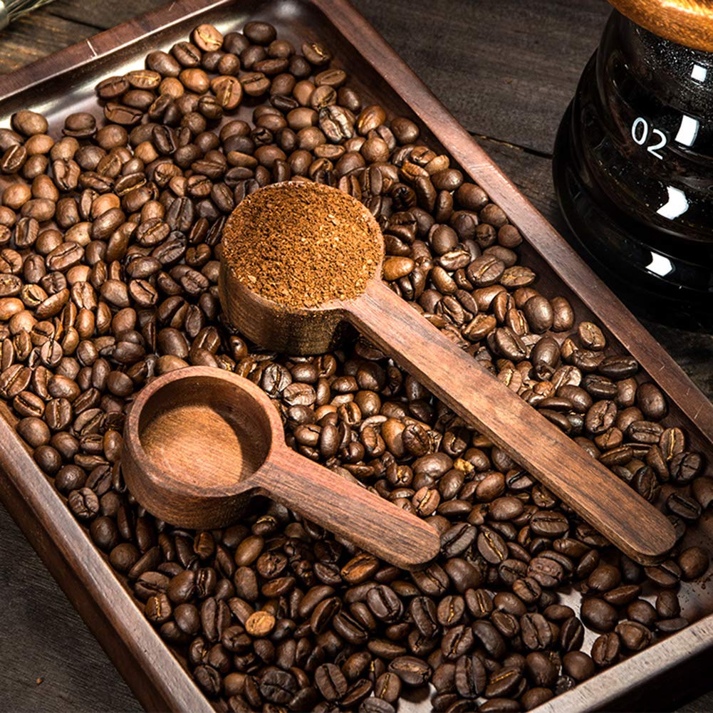 Coffee Spoons, Wooden Tablespoon Scoop, Wooden Coffee Ground Spoon, Measuring for Ground Beans or tea, Soup Cooking Mixing Stirrer Kitchen Tools Utensils, 1 Wooden Tea Scoop (Walnut Wooden 3.86 in）