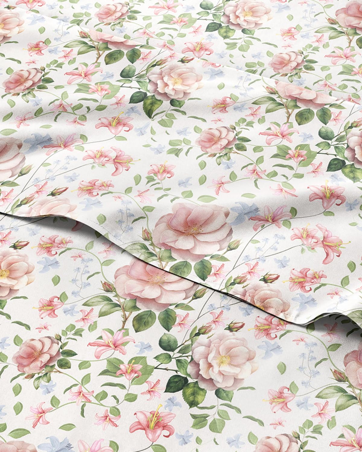 Floral Sheets - Pink Floral Rose Bed Sheet Set - 1 Flat, 1 Fitted & 2 Pillowcases w/ Deep Pockets - Comfy, Wrinkle & Fade Free Boho Botanical Bedding - Ultra-Soft, Breathable & Cooling - Full Size New