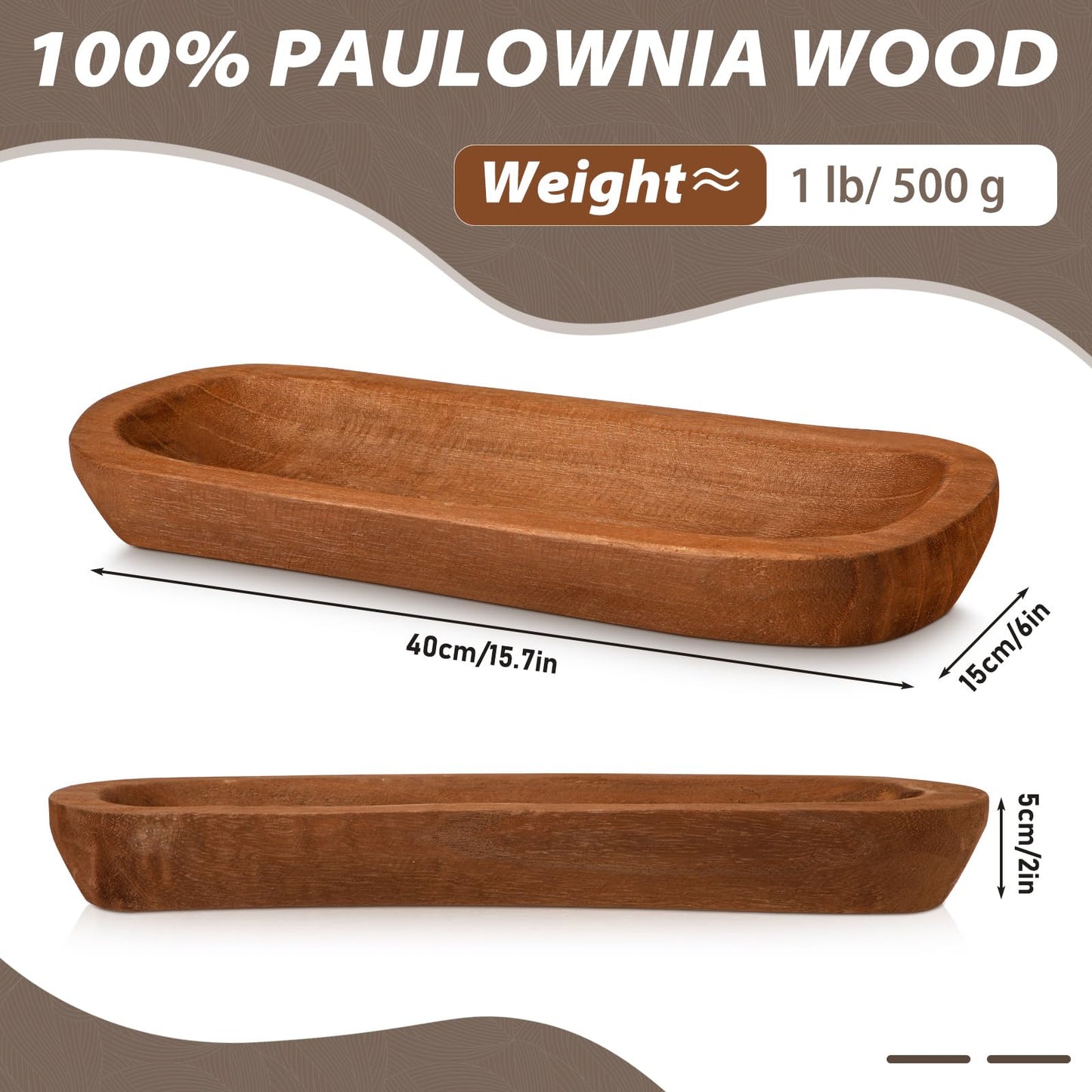 FoldTier 4 Pcs Wooden Dough Bowl Bulk Wood Decorative Rustic Wooden Bowls Wedding Table Centerpiece for Living Room Home Dining Room Kitchen Easter Decoration(Brown,16' X 6'' X 2'',Classic)