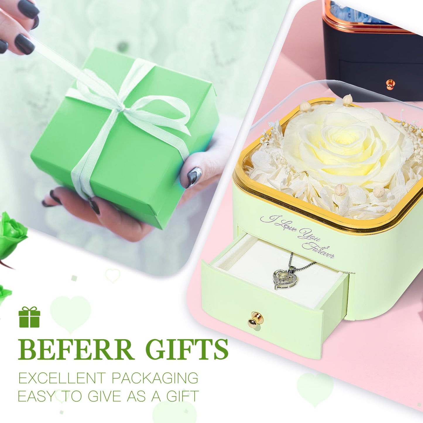 Beferr Valentines Day Gifts for Her Preserved Real Rose with Necklace Eternal Roses Forever Flowers for Delivery Prime Mothers Anniversary Birthday Gifts for Women Mom Grandma Wife Daughter Girlfriend
