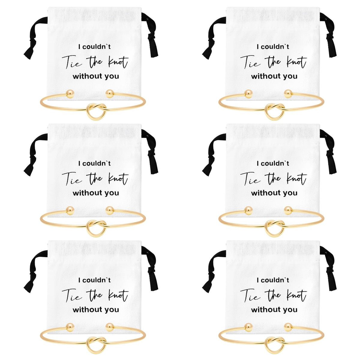 CEELGON 12 Pcs Jewelry Pouch Set of 6 Linen Cotton Small Drawstring Bags & Bridesmaid Knot Bracelet Jewelry Packaging Proposal Gift Bridal Party Favors (Gold)