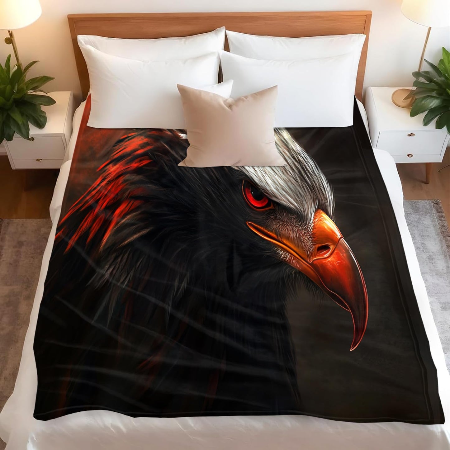 PAOABIU Eagles Blankets, Gothic Eagle Throw Blanket for Couch Bed Sofa, Dark Red Blankets and Throws - Super Soft Cozy Plush Flannel Blanket Gifts & Decor, 66x90