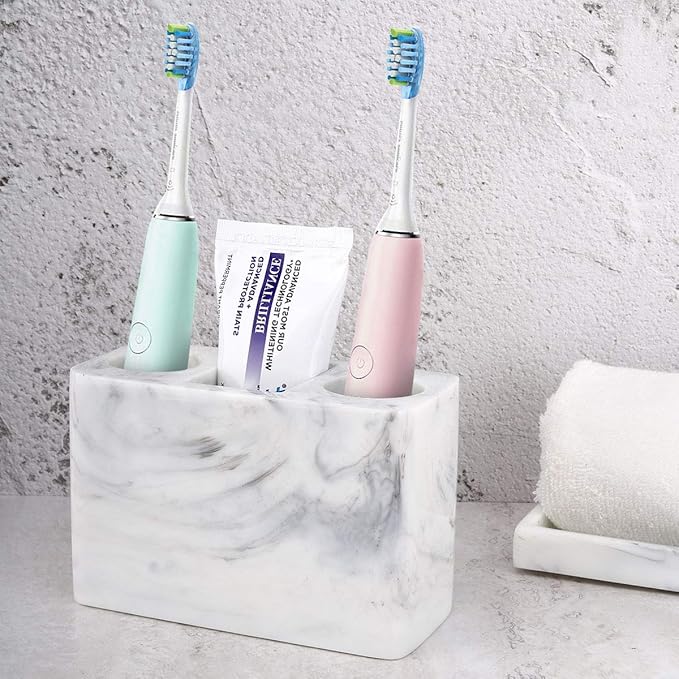 Luxspire Electric Toothbrush Holder, 3 Slots Large Marble Toothbrush Toothpaste
