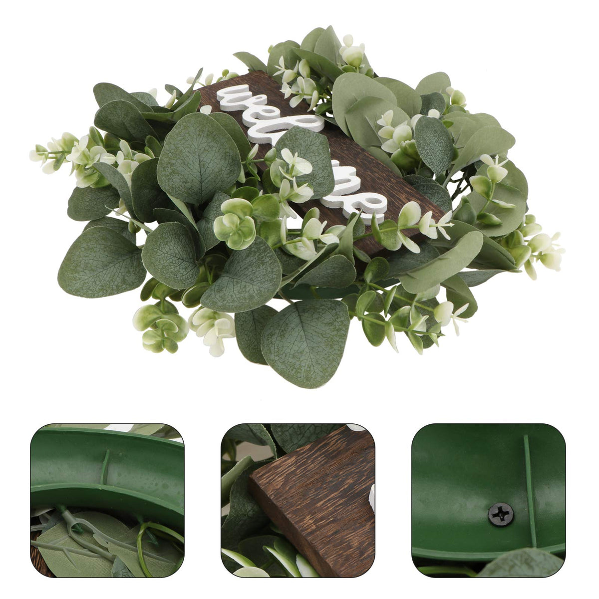 Spring Summer Garland Welcome Sign Artificial Eucalyptus Wreath Rustic Front Door Sign for Farmhouse Porch Front Door Decorations Welcome Eucalyptus Wreath