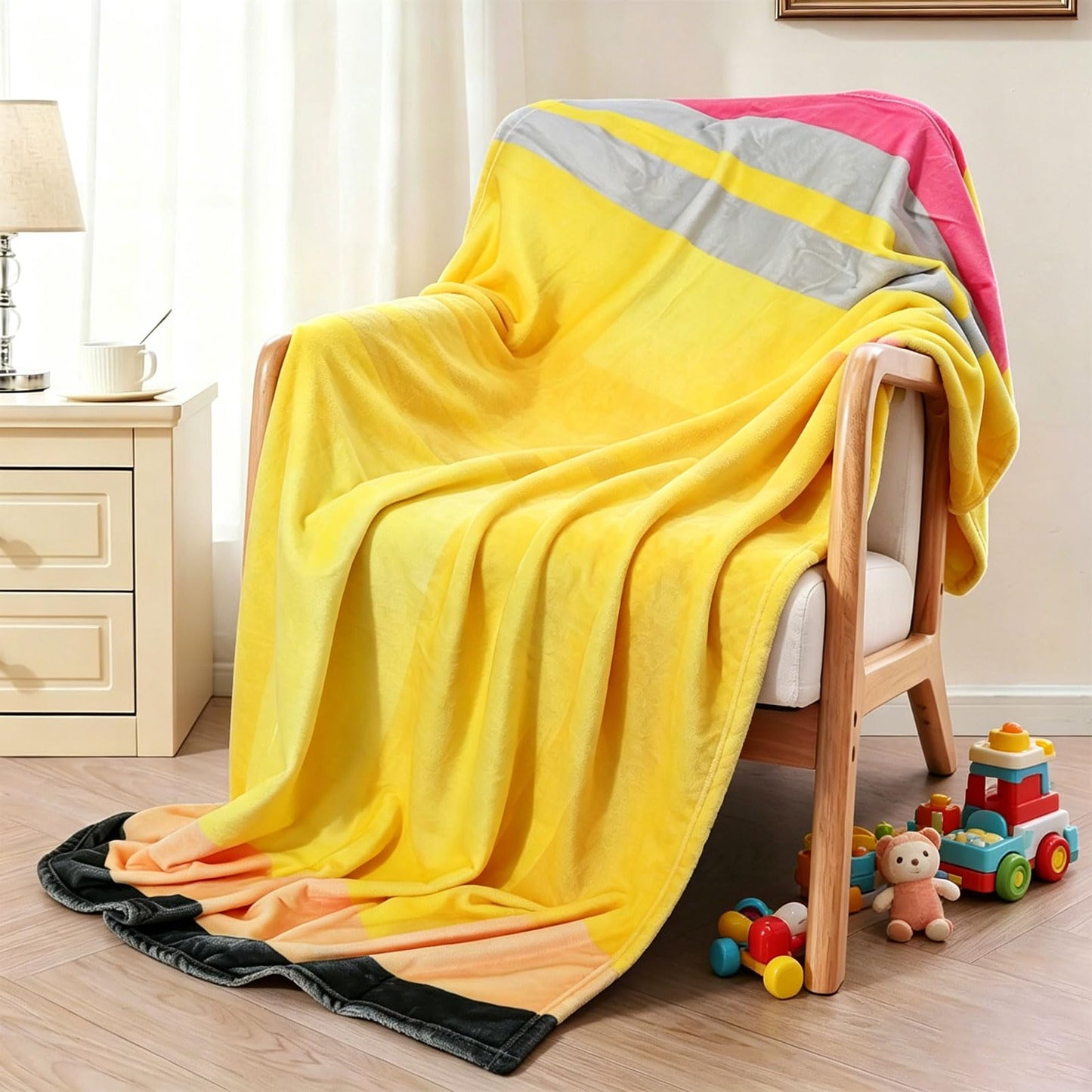 JarThenaAMCS Back to School Blanket Throw Blanket Soft Yellow Pink Pencil Plush Blankets for First Day of School Party Home Office Decor, 50 x 60 Inch