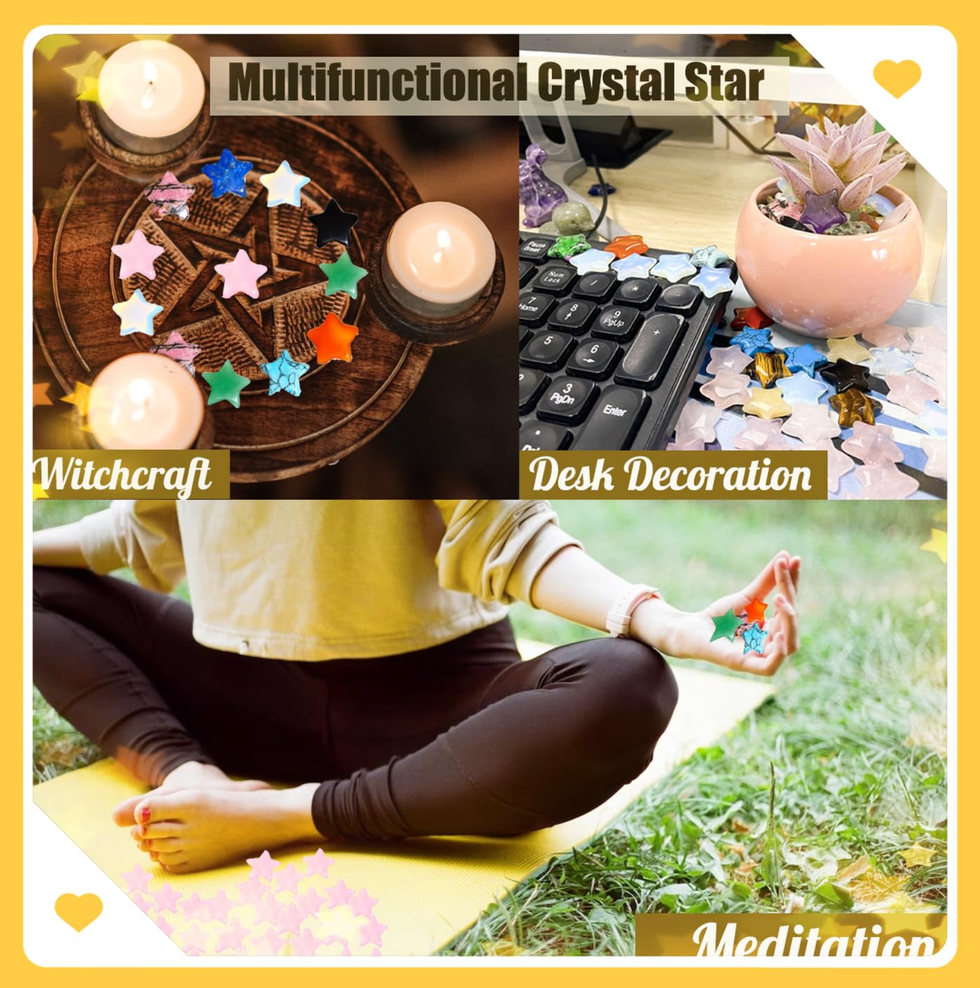 DUQGUHO 20 Pcs Crystals Star Natural Healing Crystal Set Polished Stone Chakra Assorted Crystals Protection Sacred Reiki Witchy Spiritual Crystal Gifts Energy Balancing