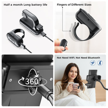 [Case-Friendly] Long Tablet Stand for Kindle with Page Turner Ring Remote, Gooseneck Holder for Reading in Bed with Clicker, eReader Accessories Gift for Readers Compatible with iPad iPhone Fire HD
