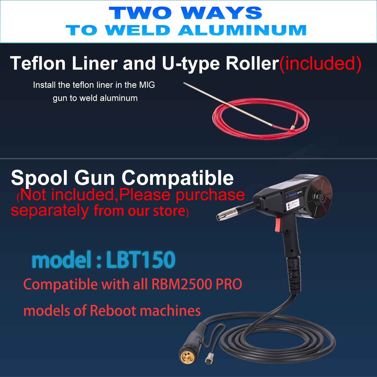 Reboot 250Amp MIG Welder 120V /240V RBM2500 PRO, 8-in-1 Multiprocess Welding Machine with Dual Aluminum Welding Modes, Gas MIG/Gasless MIG/MAG/Lift TIG/Stick/Spot/Spool Gun Compatible