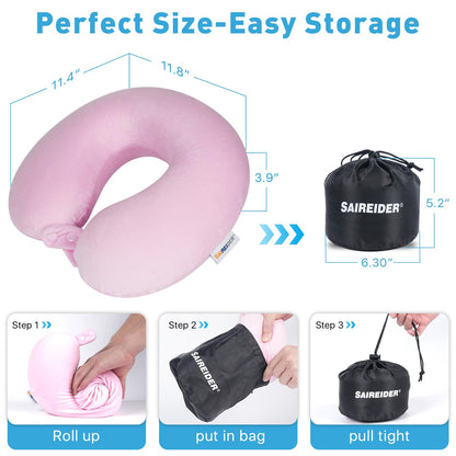SAIREIDER Neck Pillows for Travel-Head Neck Support Travel Pillow for Traveling, Car, Home, Office Adjustable(Navy Blue)
