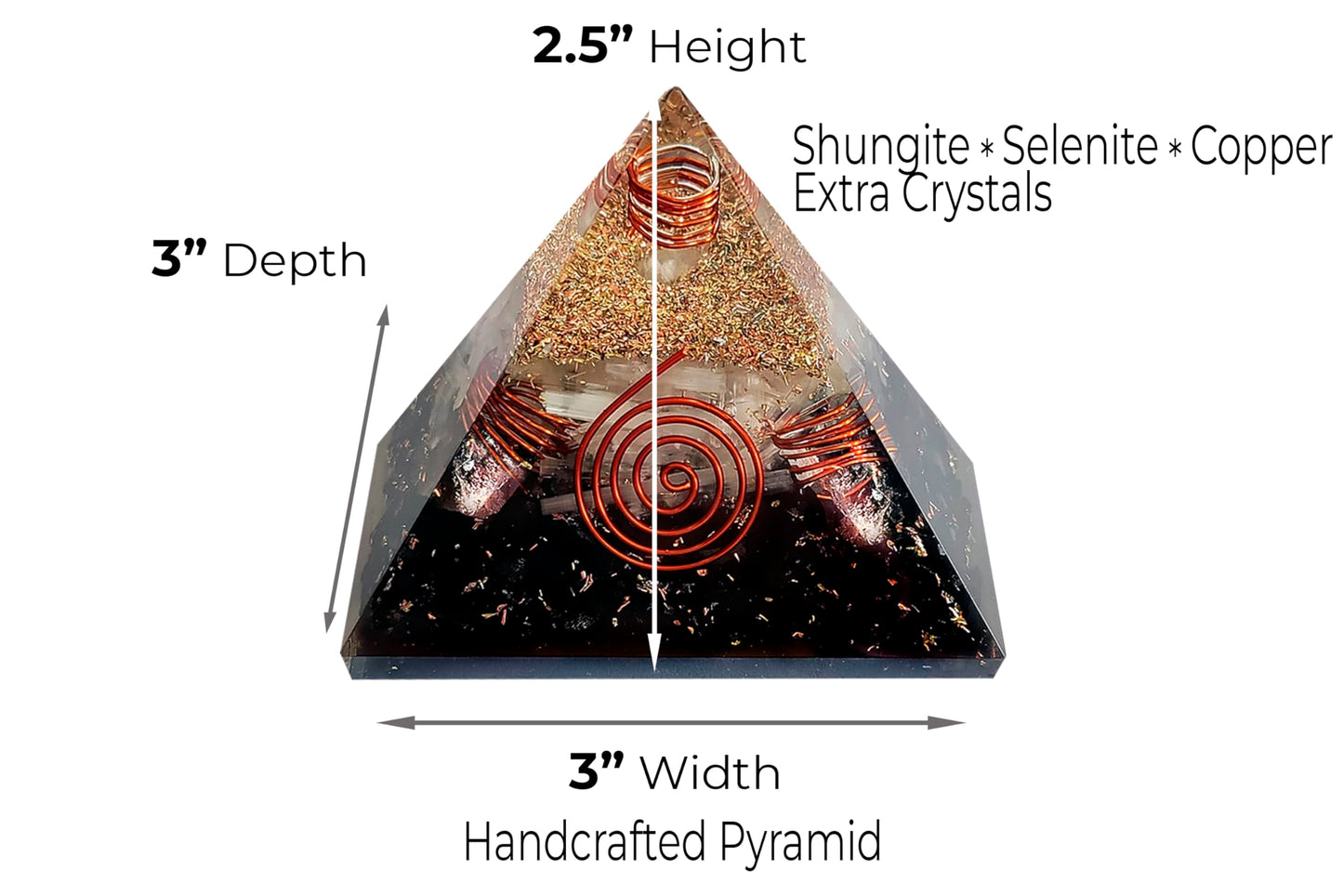 Orgonite Crystal Pyramid with Copper Coil Quartz and Shungite – Handmade Orgone Energy Pyramid for Meditation & Home Décor