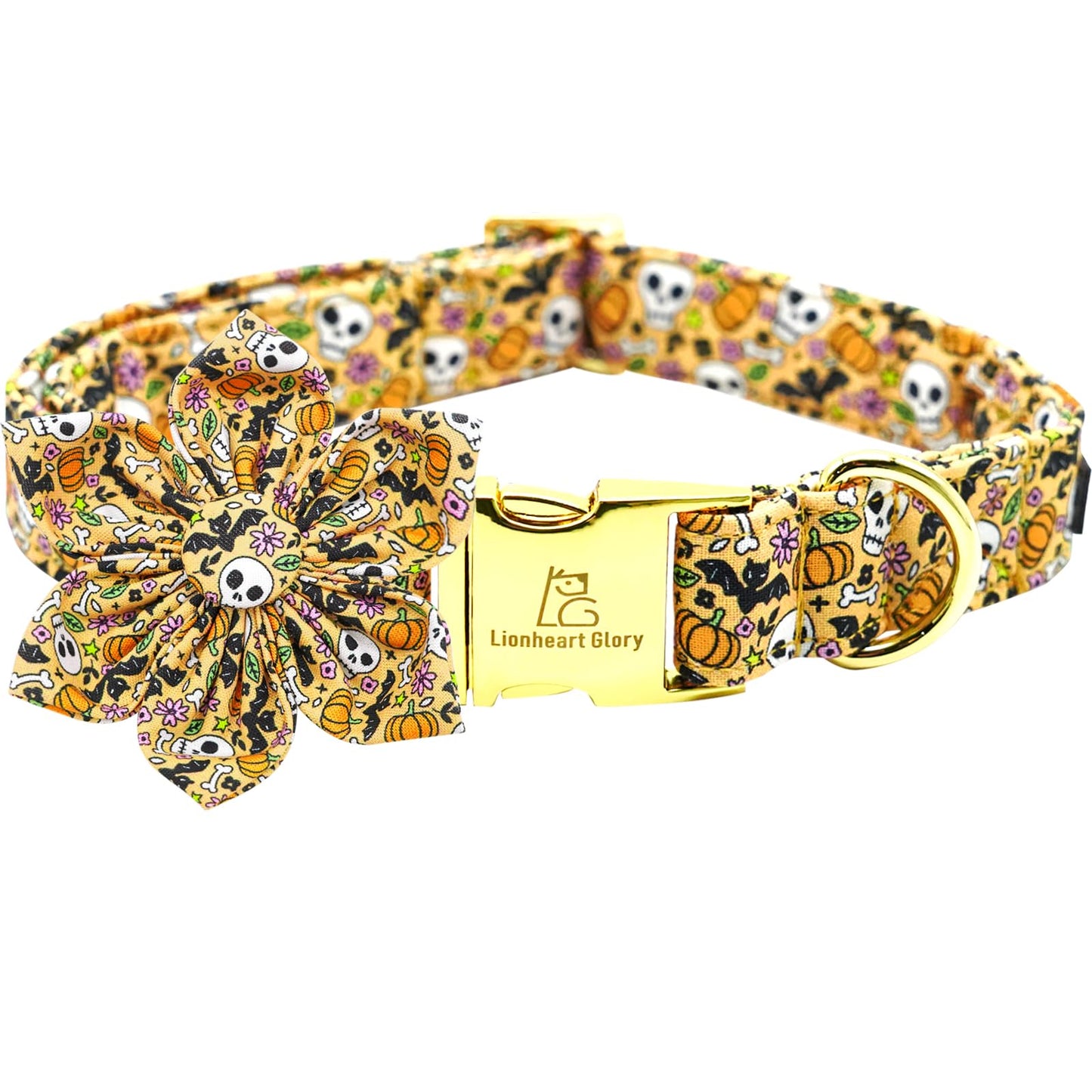 Lionheart Glory Halloween Dog Collars Skull Collar with Adjustable Flower Pattern for Small Dogs Puppy