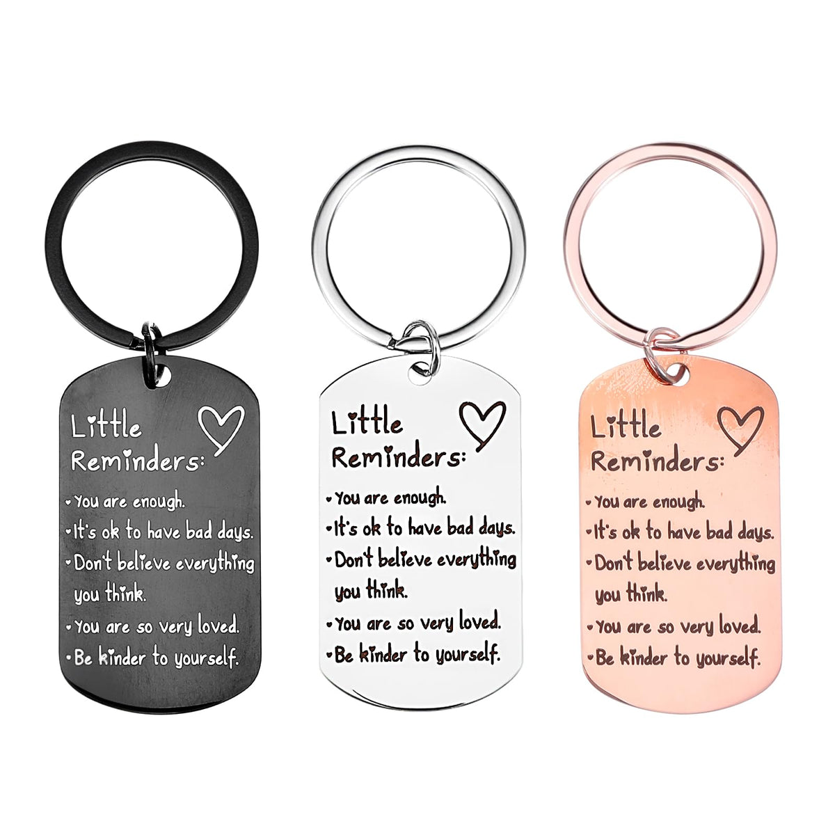 Heclia 3 PCS Litter Reminders Keychain Inspiration Keychain Gifts for Women Men Mental Health Gifts Set Affirmation You Are Enough Keyring Printed Encouraging Quotes Key (Black, Silver, Rose Gold)