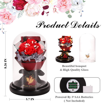 Valentines Day Gifts for Her-Beauty and The Beast Rose,Lasts Forever Red Roses,Light Up Rose in Glass Dome,Gifts for Women,Birthday Gifts for Mom,Wife,Grandma,Anniversary,Mothers,Thanksgiving