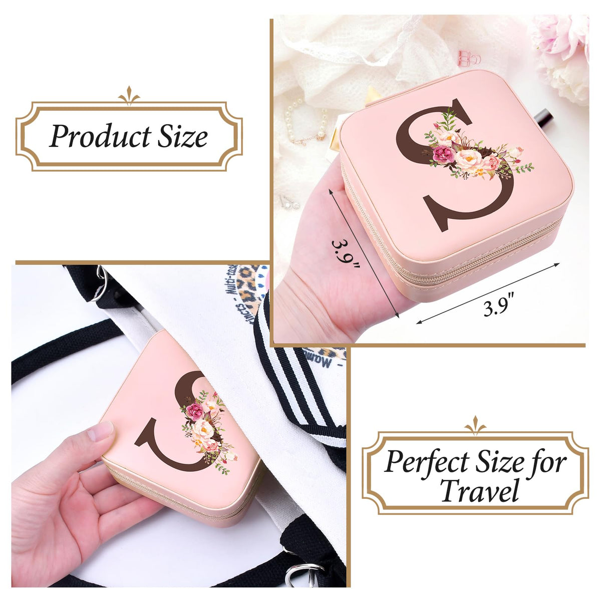 Inngeroo Mothers Day Mom Gifts for Wife Daughter Grandma, Travel Jewelry Case Box Organizer, Personalized Gifts for Women Teen Girls Mom Aunt Sister, Bridesmaid Gifts Traveling Essentials, Initial S