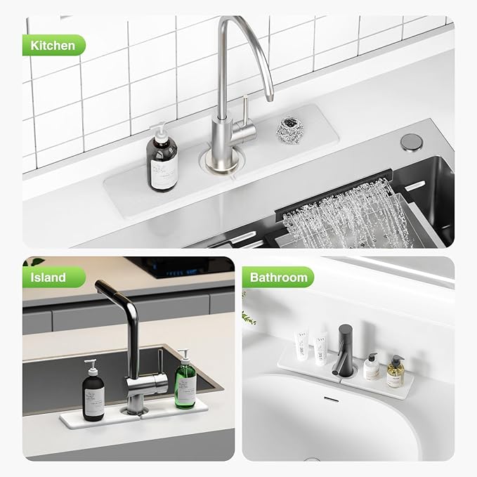 15.8" x 4" Stone Faucet Mat for Kitchen Sink, Quick Drying Diatomite Sink Tray
