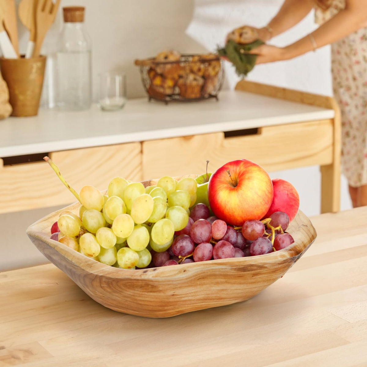 ZENFUN Natural Wood Fruit Bowl 9.8-11.4 Inch, Unique Root Dish Bowl, Fruit Snack Dish for Sandwich Bread Serving, Handmade Serving Bowl for Candy, Vintage Ring Dish, Serving Appetizer Display