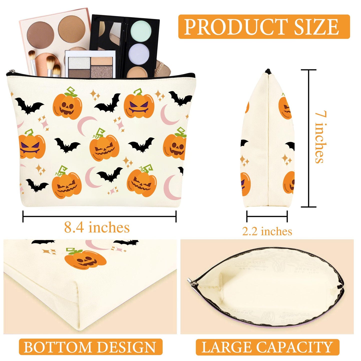 Halloween Gifts for Women 16oz Pumpkin Bat Coffee Glass Cup with Lid & Straw, Boo Basket Stuffers Fall Themed Gifts for Her, Sister, Friend