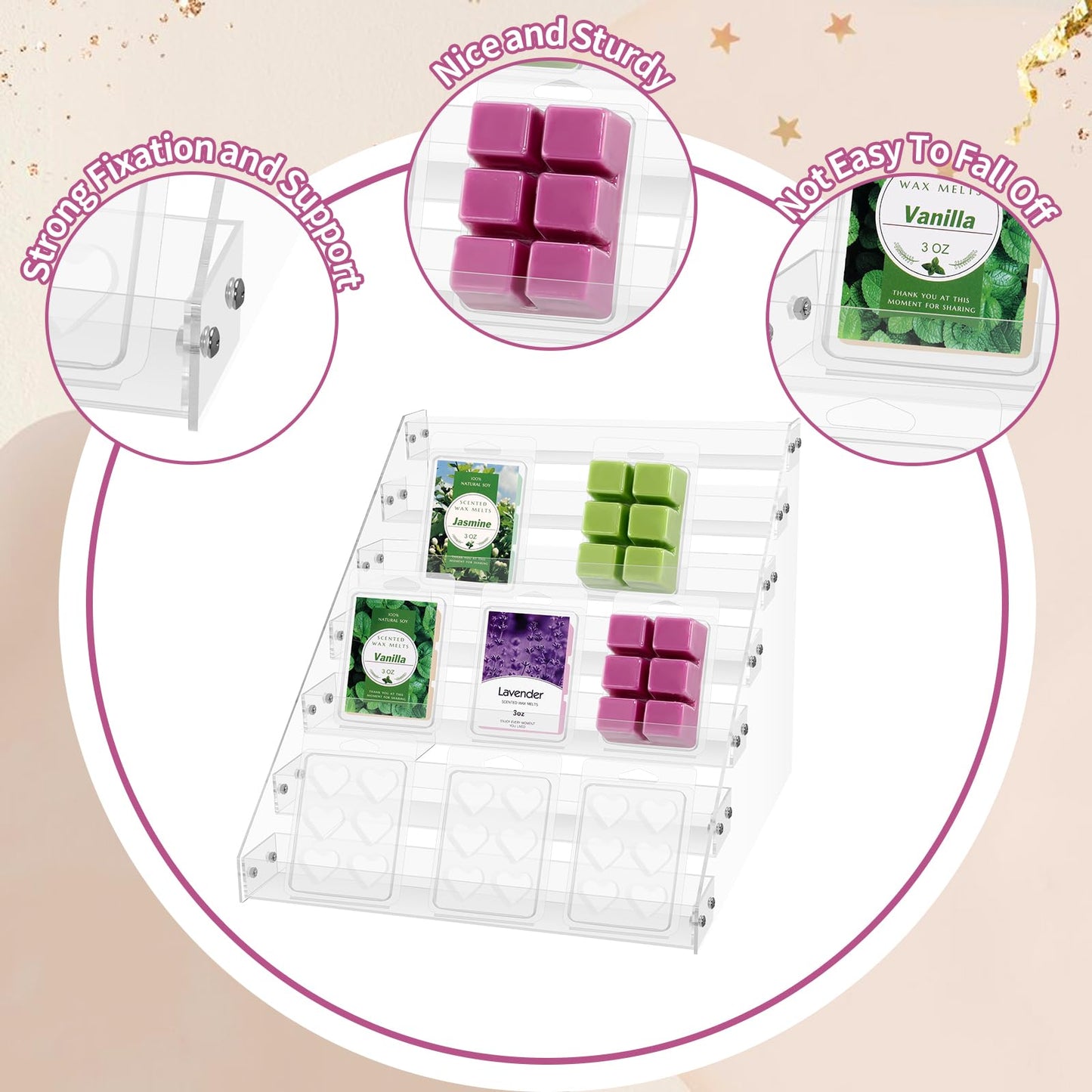 12“ Wax Melt Holder Display 7 Tier Acrylic Riser Display Stands Wax Melts Storage Clear Acrylic Display Shelf For Wax Melt Clamshells Wax Melt Candles Wax Cubes Wax Tarts Wax Block（NO Wax Melts）