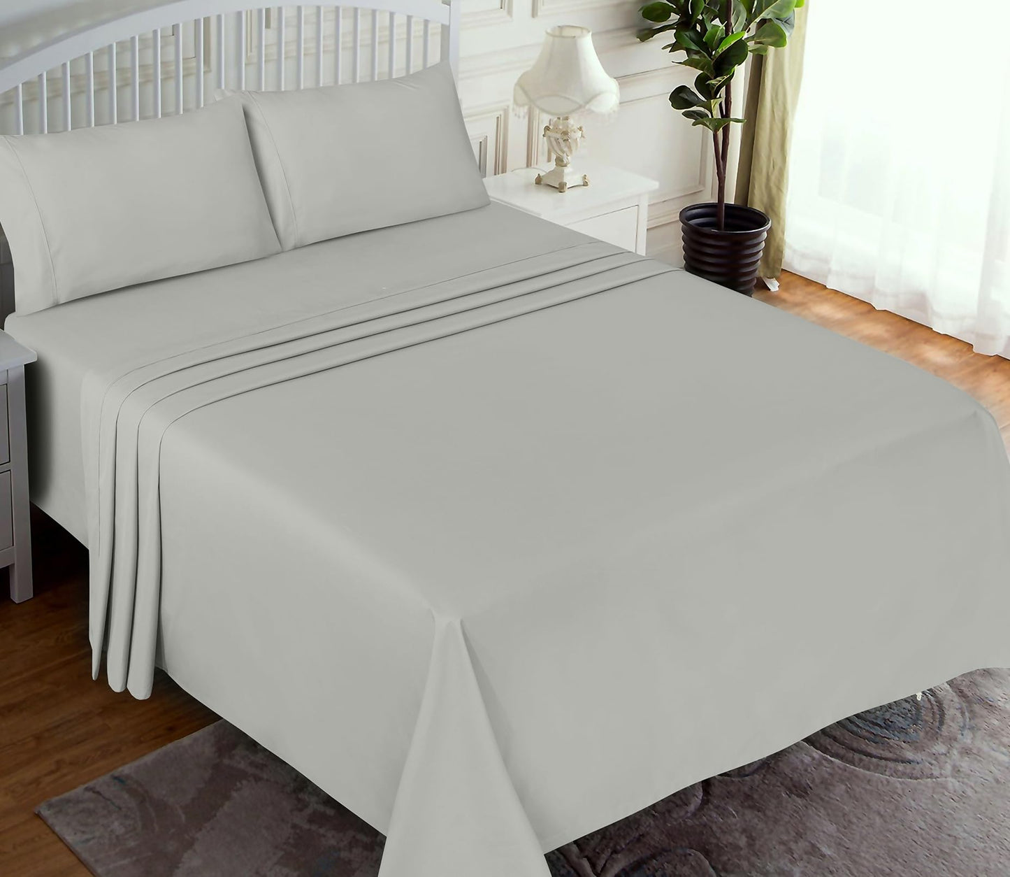 RUVANTI 100% Cotton Percale Sheets Full Size – Crisp Cooling Bed Sheets for Hot Sleepers, Deep Pocket 16”, Soft Breathable & Durable Hotel-Style 4 Piece Set, Silver