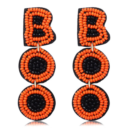CEALXHENY Halloween Earrings Beaded Boo Earrings for Women Spooky Ghost Pumpkin Drop Dangle Earrings Handmade Gothic Costume Party Holiday Festive Jewelry Gifts (Boo)