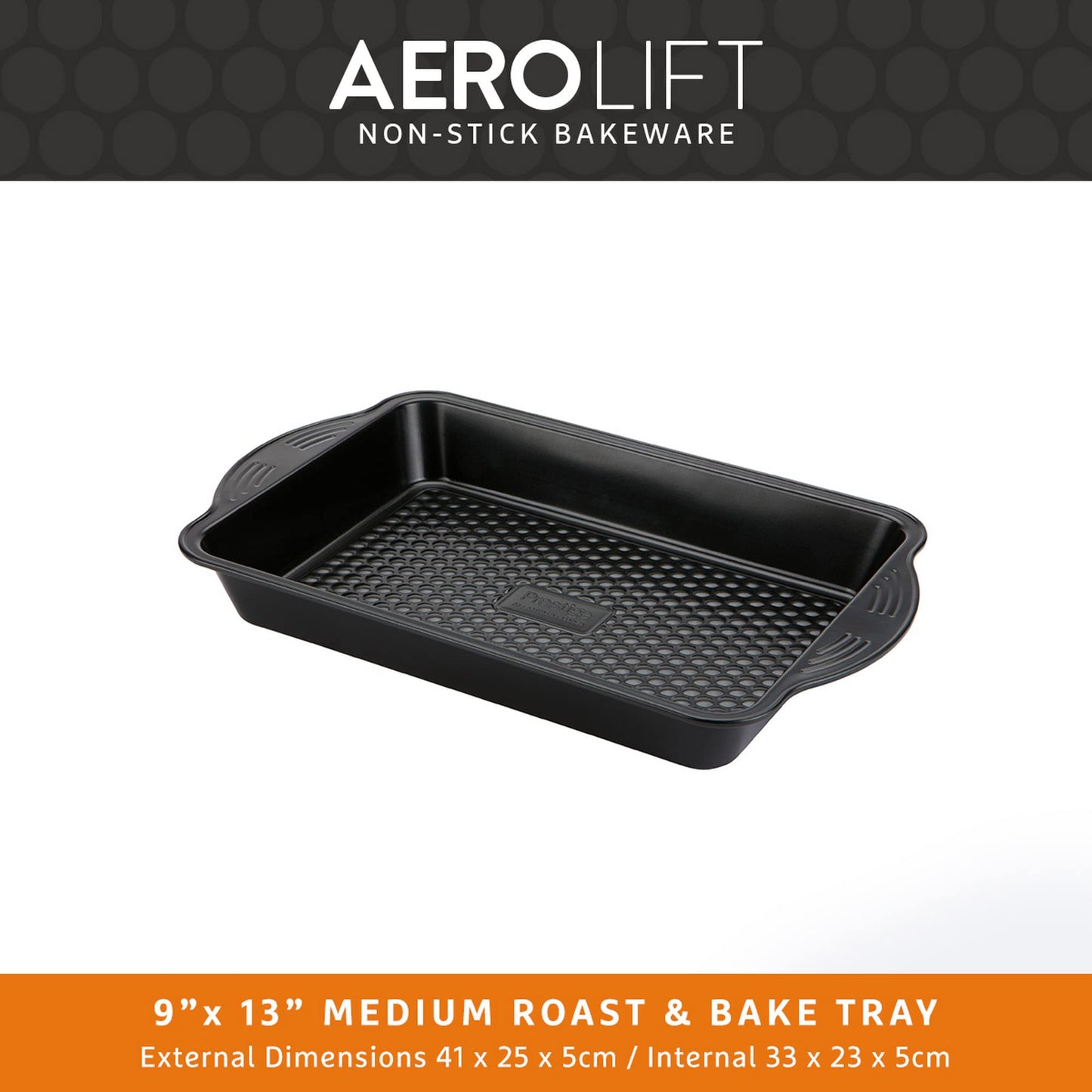 PRESTIGE Aerolift Baking Trays for Oven Non Stick Set of 3 - Dishwasher Safe Oven Trays Set with Extra Large Handles, Durable Carbon Steel Roasting Tins with 5 Year Guarantee, Black, 3 Piece Set