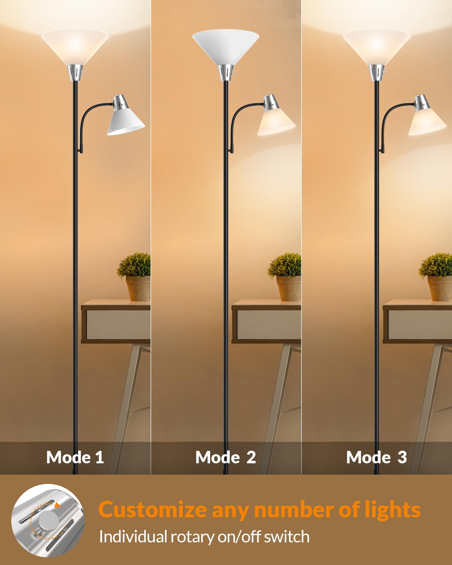 LEPOWER Floor Lamp, Standing Lamp with Replaceable 3000K Energy-Saving, Metal Lamp for Living Room with Adjustable Reading Lights, Modern Bright Floor Lamp for Bedroom, Office