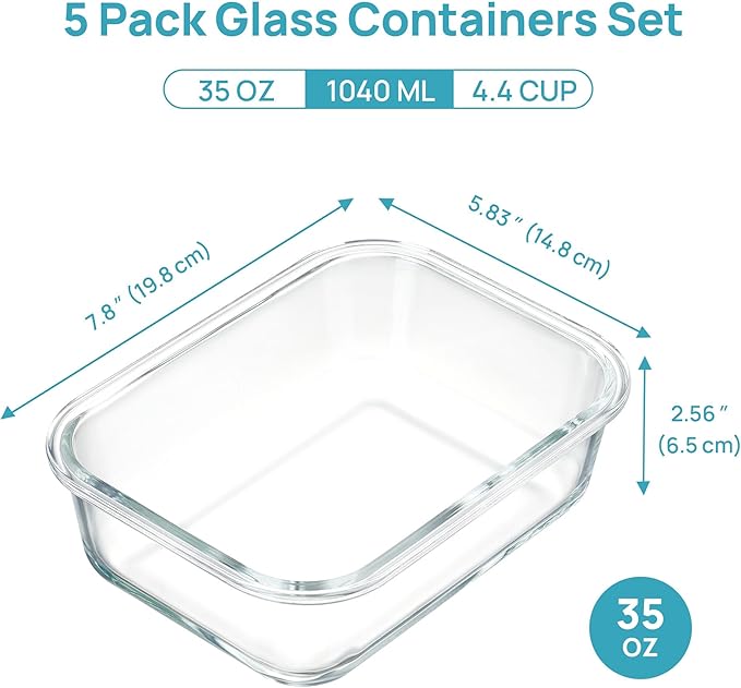 Vtopmart 5 Pack 35oz Glass Containers