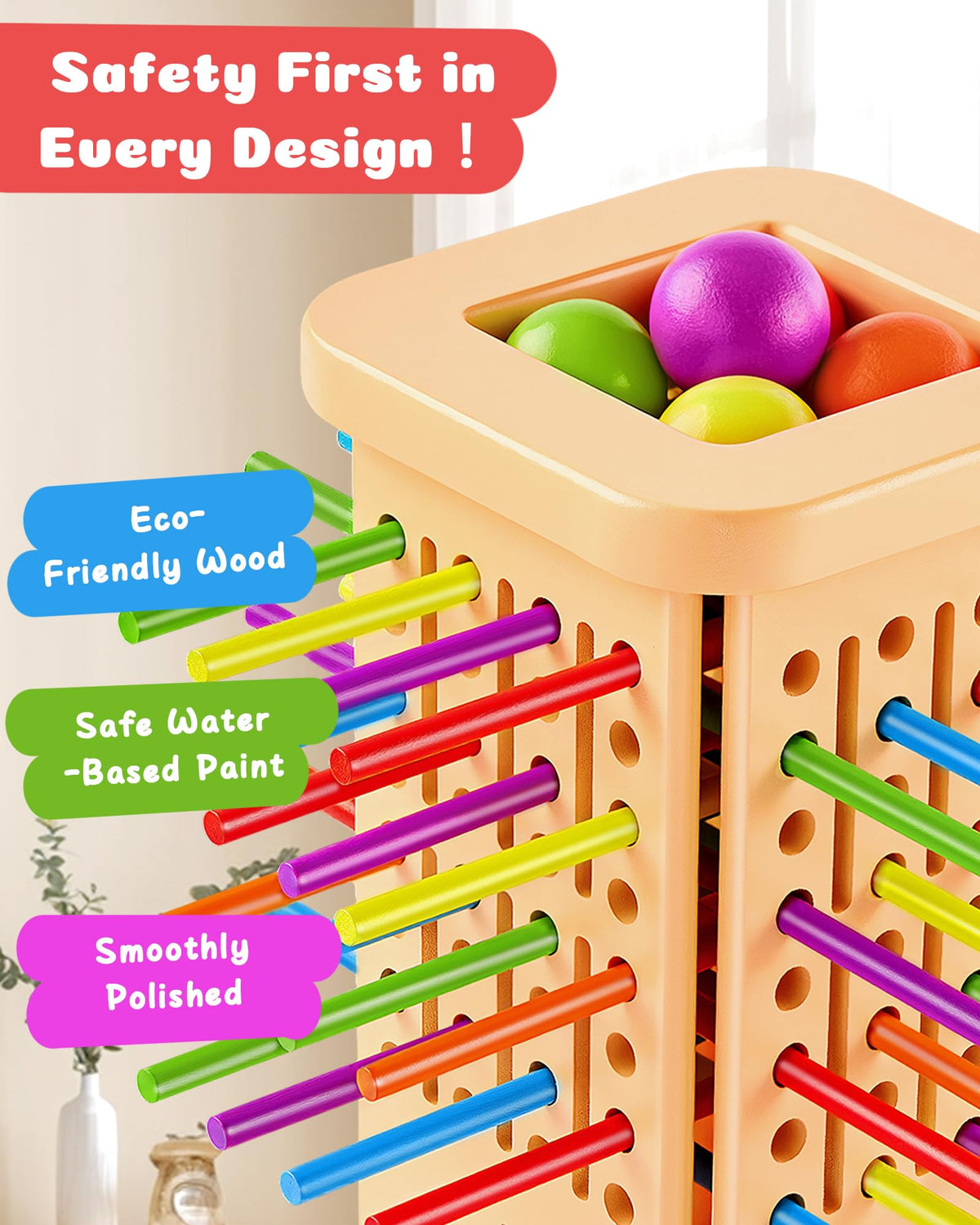 Montessori Wooden Board Game for Kids 3–8, Color Matching Fine Motor Toy