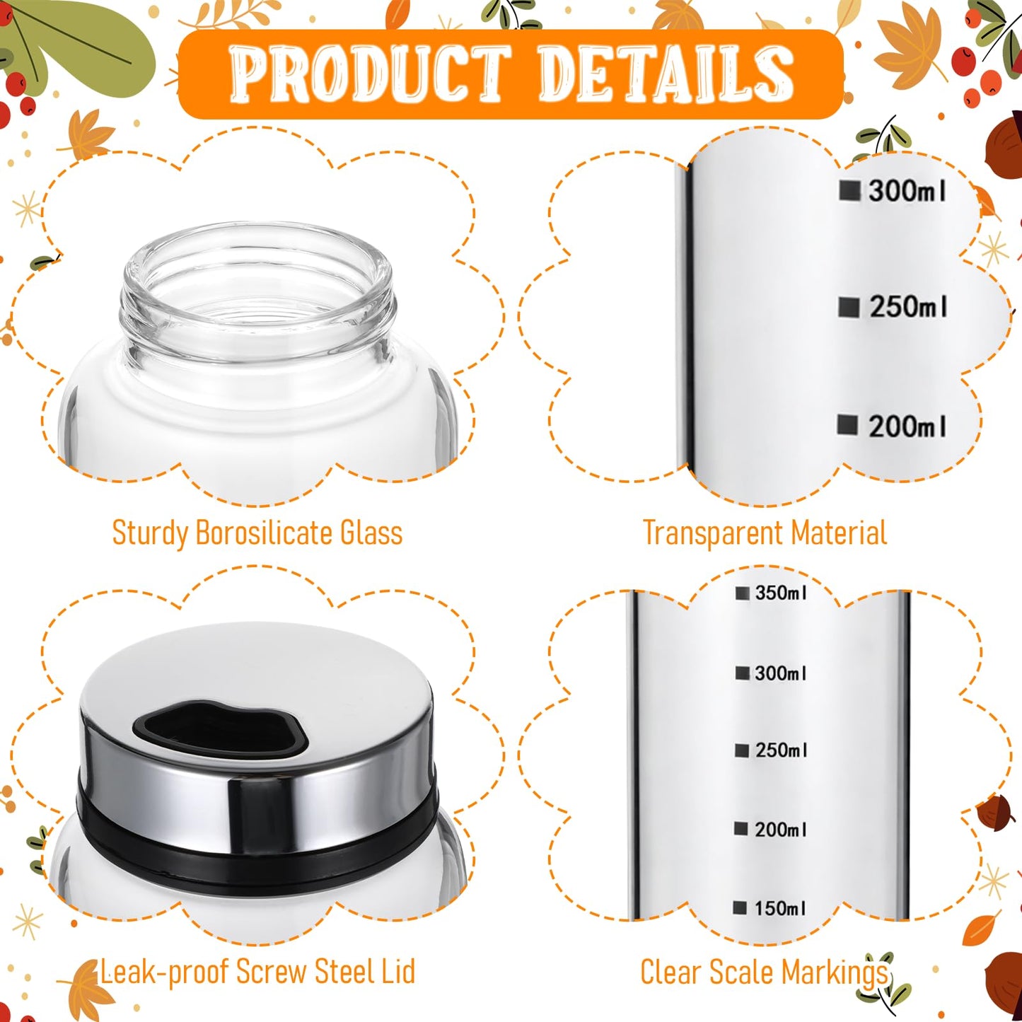 MySHUCE 2 Pcs 15 oz Large Salt Pepper Shakers with Adjustable Outlet Holes, Glass Spice Bottles Spice Dispensers with Non-Slip Silicone Bases & Rotating Steel Lids for Kitchen Restaurant BBQ