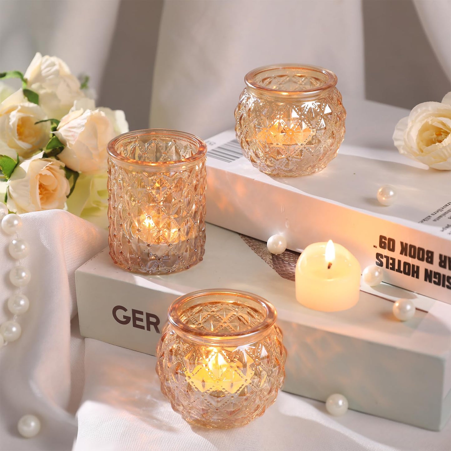 DARJEN Gold Votive Candle Holders Set of 24- Gold Candle Holders Bulk for Table Centerpiece, Tea Lights Candle Holder Glass for Wedding Shower, Home & Party Decor