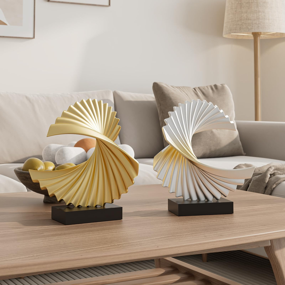 Paytonture Ocean Wave Sculpture - Modern Funky Abstract Statue, Resin Wave Sea Ornament for Home Office Desk Shelf Accents (Silver)