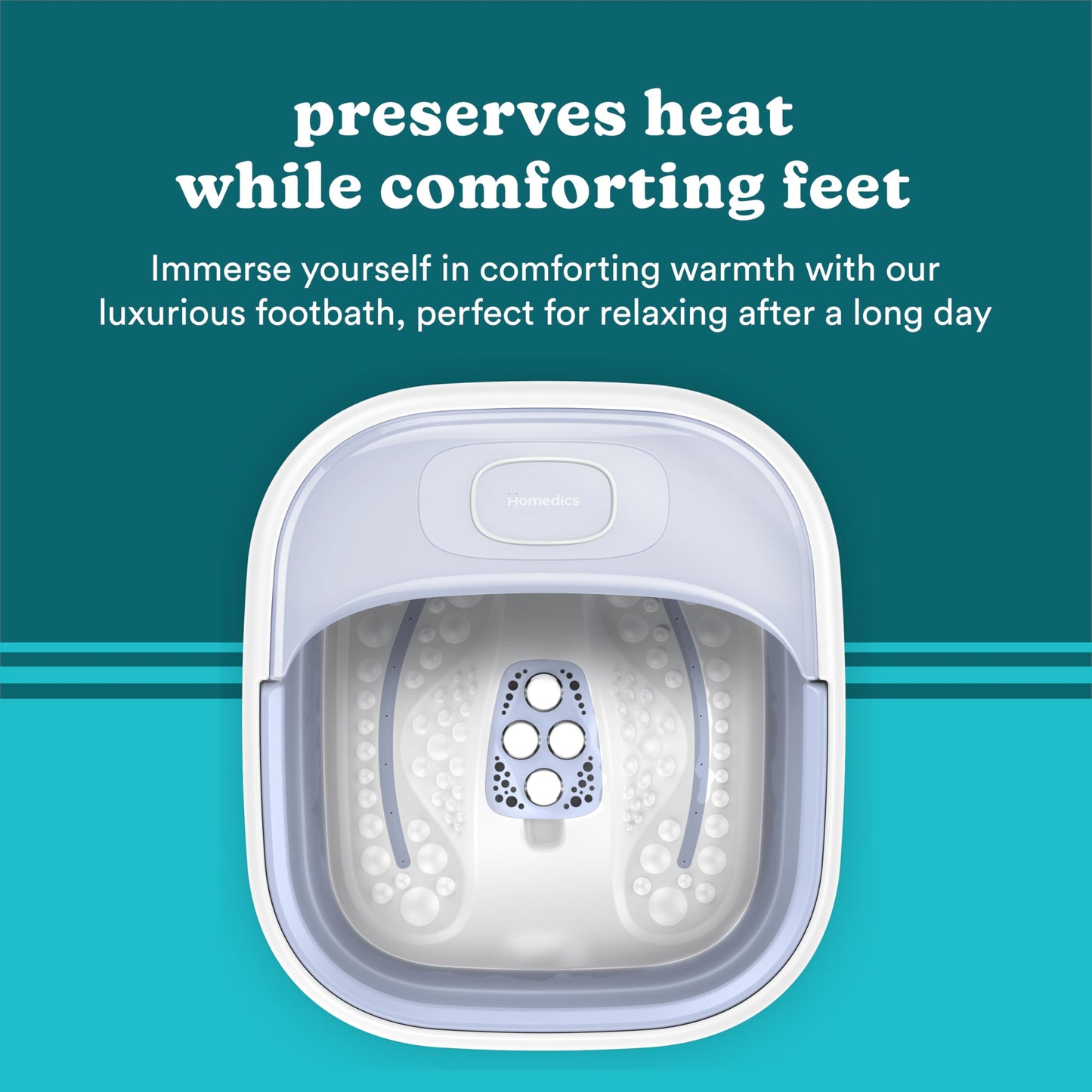 Homedics Collapsible Foot Spa with Heat, Bubbles & Vibration Massage, Foot Bath Safe for Bath Salts, Portable Pedicure Spa, Deep Soak Basin, Adjustable Temperature, Easy Storage
