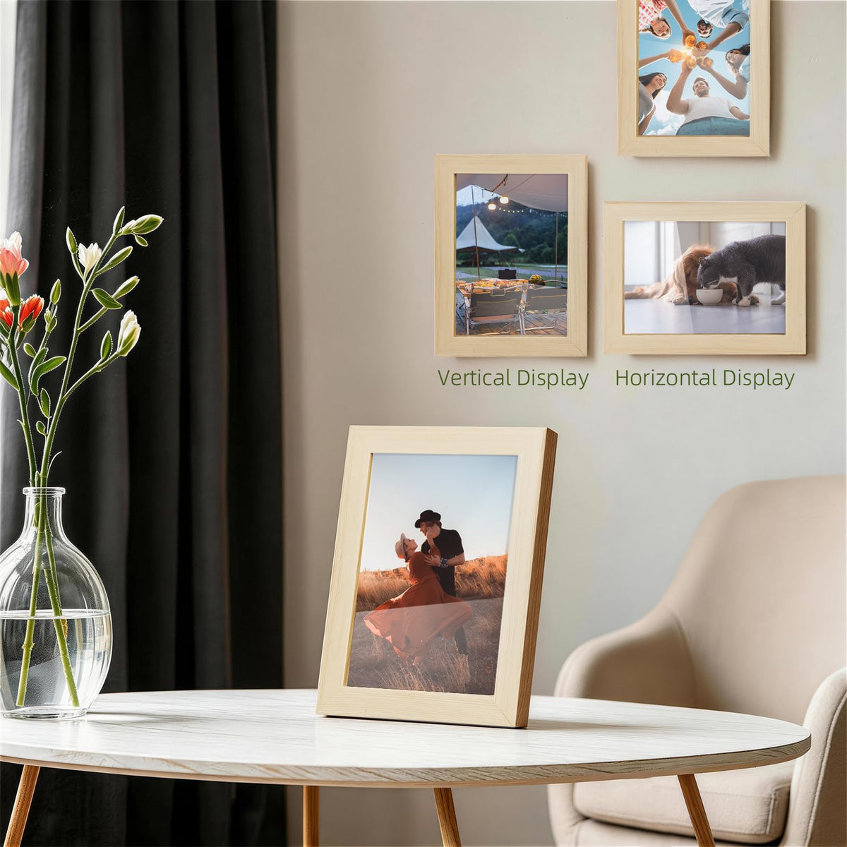 DOBVDLA 5x7 Picture Frame Set of 4, High Definition Glass for 5 x 7 Natural Solid Wooden Frames, Wall and Tabletop Display Thin Border Photo Frame Vertical or Horizontal Wall Hanging for Home Décor