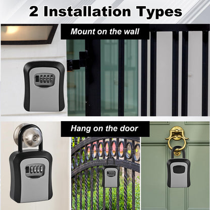 Locilot L Large Key Lock Box, 4.5”x3.7”x1.5” Waterproof Kirsite Combination Lockbox for Keys Outdoor, Portable Key Lock Box Wall Mount with Code (L Size, Gray)