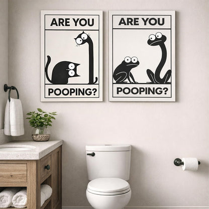 Framed Funny Bathroom Wall Art Set Of 2 Black And White Cartoon Animal Canvas Prints Are You Pooping Bathroom Decor For Guest Bathroom Powder Room Restroom Ready To Hang 12 X 16 Inches